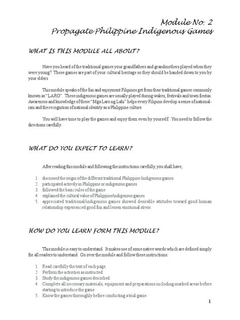 Module No. 2 Propagate Philippine Indigenous Games.